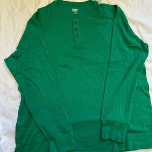 Lands' End Men's Knit Rib Pajama Henley, Emerald Gulf, NWT
